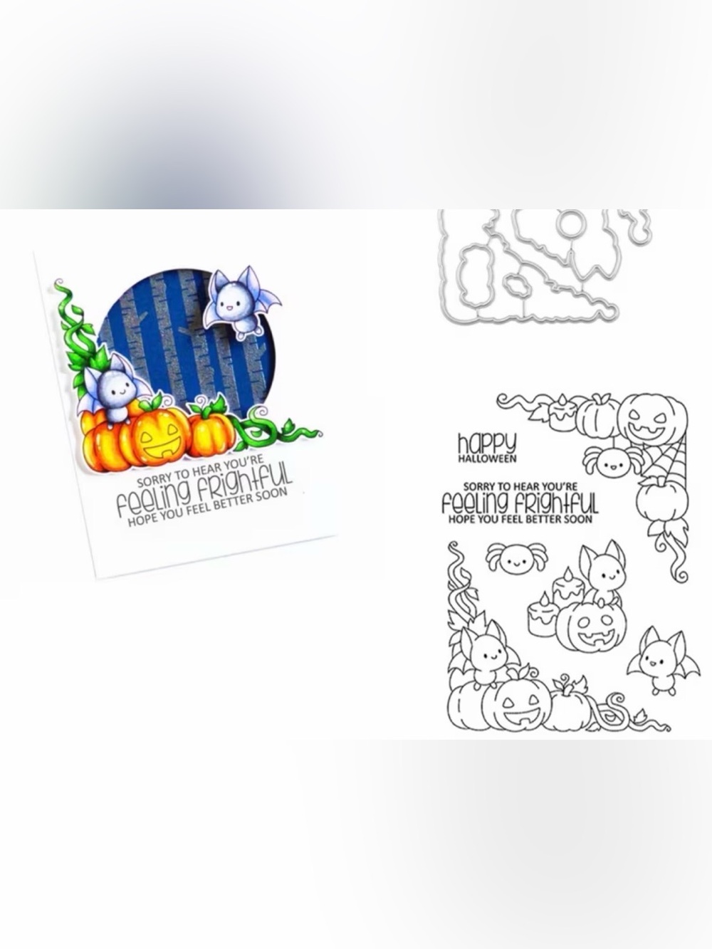 🎃🦇 Halloween Pumpkin & Bat Greeting Card Stamp Set - "feeling frightful"
